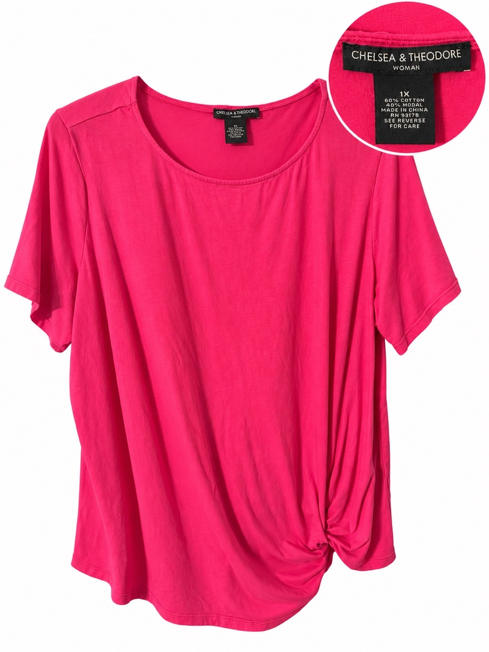 Chelsea & Theodore Women's Hot Pink Twist-Front Short Sleeve Tee